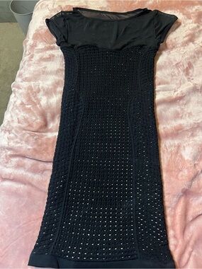 bebe Black Knit Midi Dress with Sheer Yoke